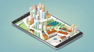 A Smartphone With A City On It Wallpaper