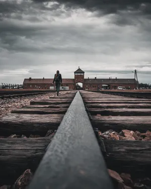 A Somber View Of Auschwitz-birkenau Concentration Camp Wallpaper