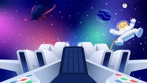 A Space Themed Game With A Spaceship And Astronaut Wallpaper