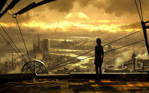 A Steampunk Girl Admiring The Sunset. Wallpaper