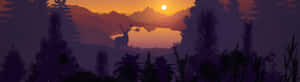 A Sunset Scene With A Deer And Trees Wallpaper