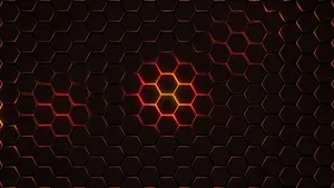 A Swirling Pattern Of Modern Orange, Blue And Yellow Hexagons Wallpaper