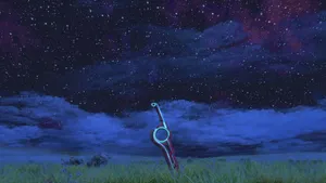 A Sword In The Grass Under A Starry Sky Wallpaper