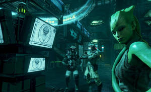 A Terrifying Encounter Between A Deadly Alien And Soldiers. Wallpaper