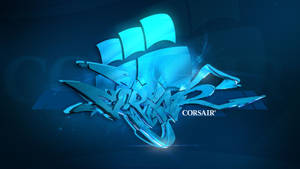 A Vibrant Blue Corsair Logo Graffiti. Wallpaper