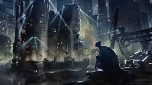 A View Of Batman City At Night Wallpaper