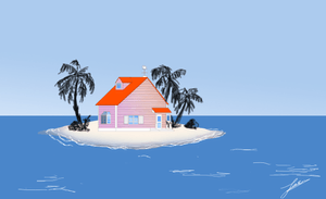 A View Of Kame House Under Beautiful Blue Skies. Wallpaper