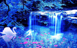 A View Of The Majestic 3d Epic Waterfall. Wallpaper