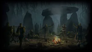 A Viking Bonfire Camp In The Middle Of The Night, Creating A Festive Atmosphere Full Of Song And Spirit Wallpaper