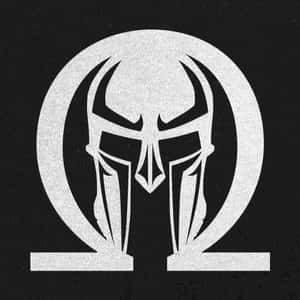 A White Logo With A Helmet On It Wallpaper