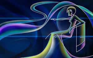 A Woman In A Blue Dress With A Rainbow Colored Skirt Wallpaper