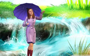 A Woman Is Standing In The Rain Wallpaper