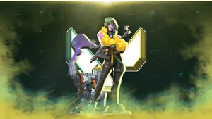 A Woman With A Gun And A Yellow Background Wallpaper