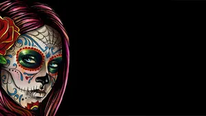 A Woman With Sugar Skull Makeup And Roses Wallpaper