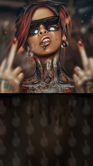 A Woman With Tattoos And A Gun Wallpaper