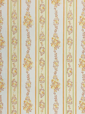 A Yellow And White Striped Wallpaper With Floral Designs Wallpaper