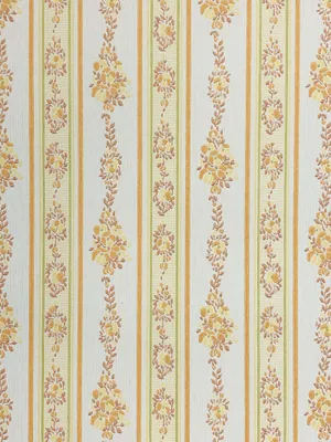 A Yellow And White Striped Wallpaper With Floral Designs Wallpaper