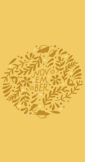A Yellow Background With A Gold Leaf And A Bird Wallpaper