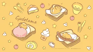 A Yellow Background With Various Cartoon Food Items Wallpaper