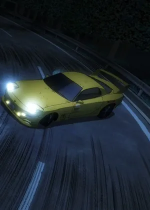 A Yellow Car Driving Down A Road At Night Wallpaper