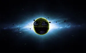 A Yellow Smiley Face In Space With Stars Wallpaper