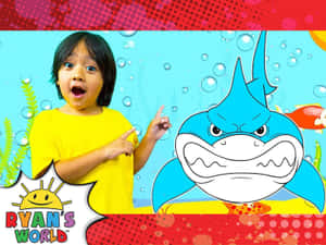 A Young Boy Is Pointing To A Shark In The Water Wallpaper