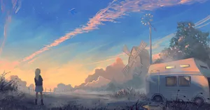 A Young Girl Marvels As The Sun Rises On A Humble Farm. Wallpaper