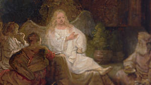 Abraham Angels Rembrandt Golden Age Wallpaper