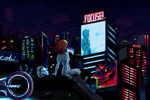 Abstract Pixel Art Representation Of Cyberpunk Wallpaper