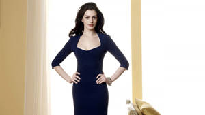 Academy Award Winner Anne Hathaway In A Dark Blue Dress Wallpaper