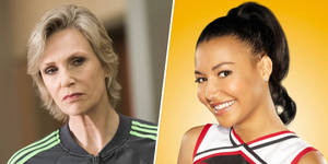 Actress Jane Lynch And Naya Rivera Sharing A Moment At An Event. Wallpaper