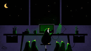 Adorable Linux Penguins On Computer Wallpaper