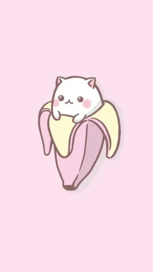 Adorable Pink Cat Banana Hybrid Wallpaper