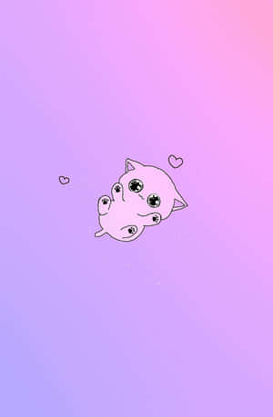 Adorable Pink Cat Illustration Wallpaper