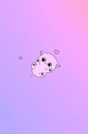 Adorable Pink Cat Illustration Wallpaper