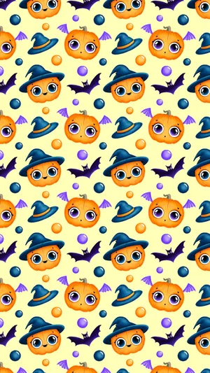 Adorable Smiling Pumpkin With Autumn Leaves Wallpaper