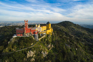 Aerial Shot Palace Of Pena Lisbon Wallpaper