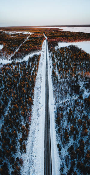 Aerial View Finland Forest Road Wallpaper