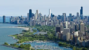 Aerial View Morning Chicago Skyline Wallpaper