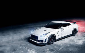 Aerial View Of A White Nissan Gtr Car Wallpaper