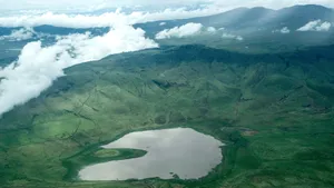 Aerial View Of The Majestic Ngorongoro Crater Lake Magadi Wallpaper