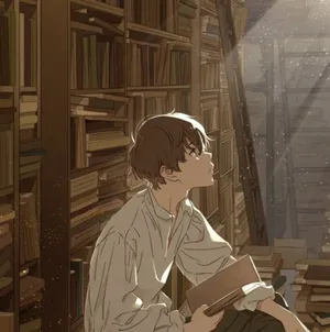 Aesthetic Anime Boy Icon Inside Library Wallpaper