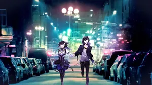 Aesthetic Anime Couple Running At Street Wallpaper