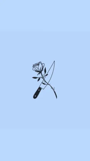 Aesthetic Baby Blue Rose And Knife Wallpaper