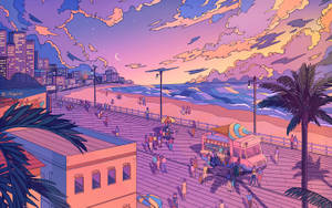 Aesthetic Beach Illustration Wallpaper