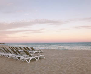 Aesthetic Beach Lounge Benches Wallpaper