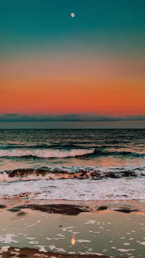 Aesthetic Beach Orange Sky Wallpaper