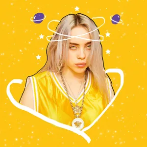 Aesthetic Billie Eilish Yellow Aesthetic Galaxy Doodles Wallpaper
