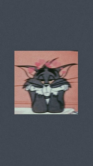Aesthetic Cartoon Bored Tom Cat Wallpaper