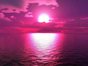 Aesthetic Dark Pink Ocean Sunset Wallpaper